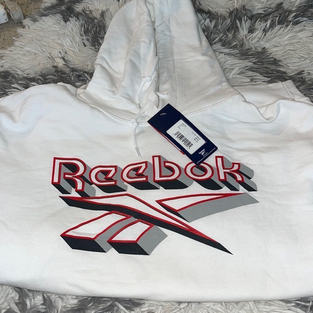 Mens Reebok White Fleece Pullover Hoodie Size XL
